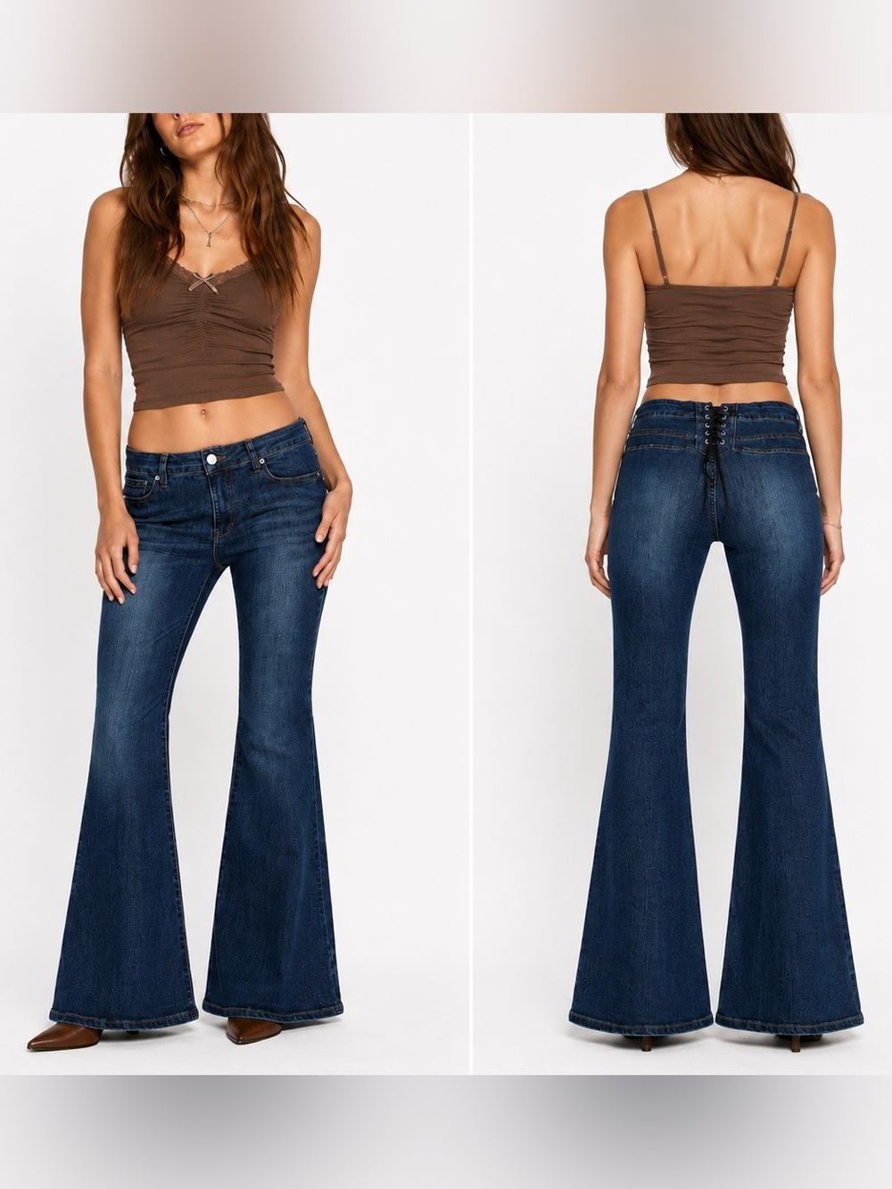 S.O.N.G. Vintage Y2K Fit & Flare Jeans Corset Lace-Up Back Dark Wash Size 29